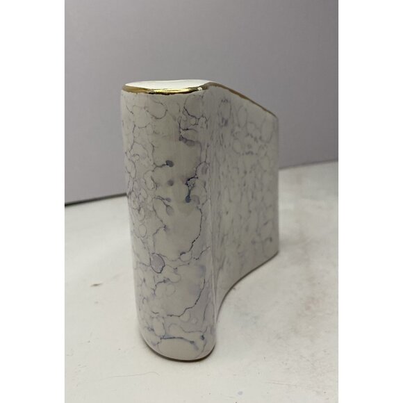 Vtg Ceramic Toothbrush Holder MCM Marble Pattern Gold Trim Hollywood Regency Mod - Picture 4 of 11